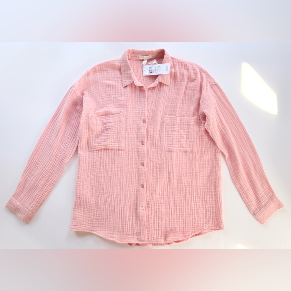 NWT Eileen Fisher Organic Cotton Lofty Gauze Classic Collar Button Shirt Peach S - Picture 5 of 15